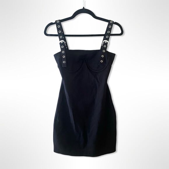 H:ours Amya black mini dress buckle straps bustier style body con Revolve Sz S - Picture 6 of 10